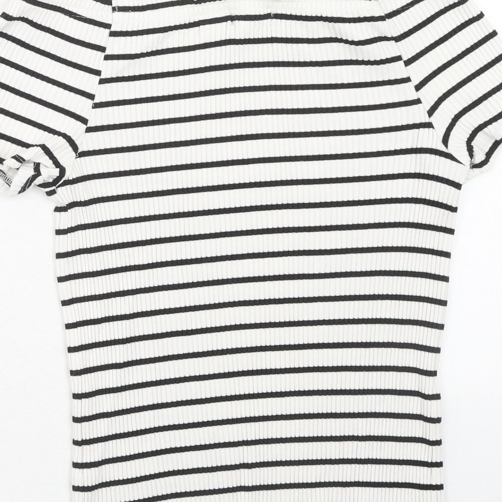 Peacocks Womens White Striped Viscose Basic Tank Size 14 Off the Shoulder