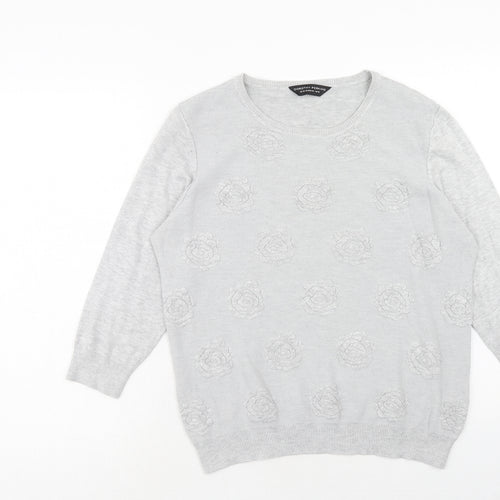 Dorothy Perkins Womens Grey Round Neck Floral Viscose Pullover Jumper Size 16
