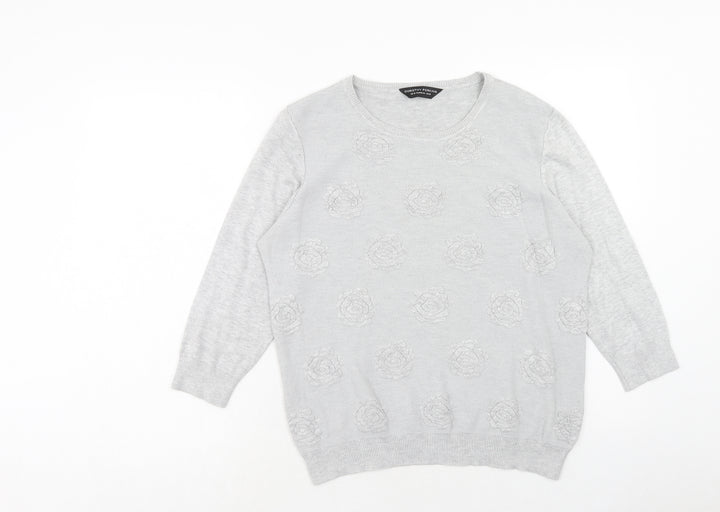 Dorothy Perkins Womens Grey Round Neck Floral Viscose Pullover Jumper Size 16