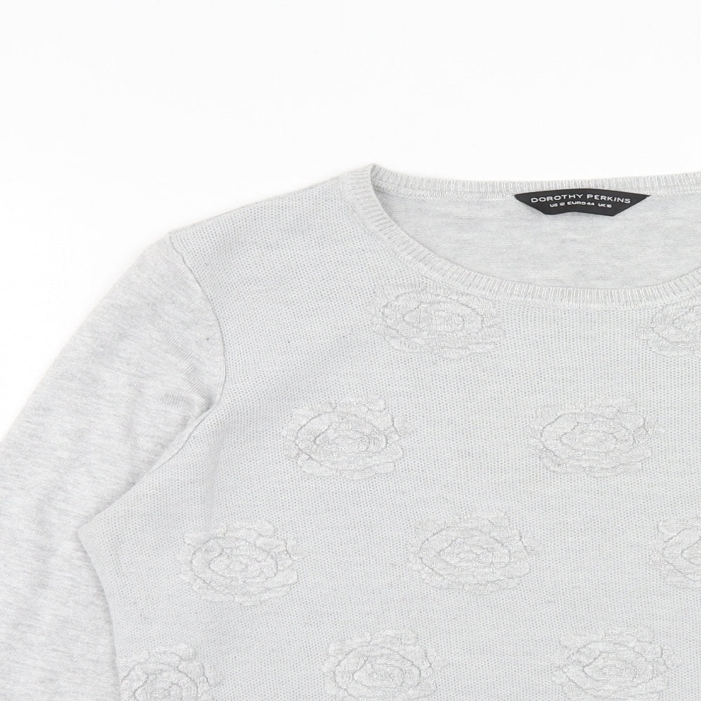 Dorothy Perkins Womens Grey Round Neck Floral Viscose Pullover Jumper Size 16