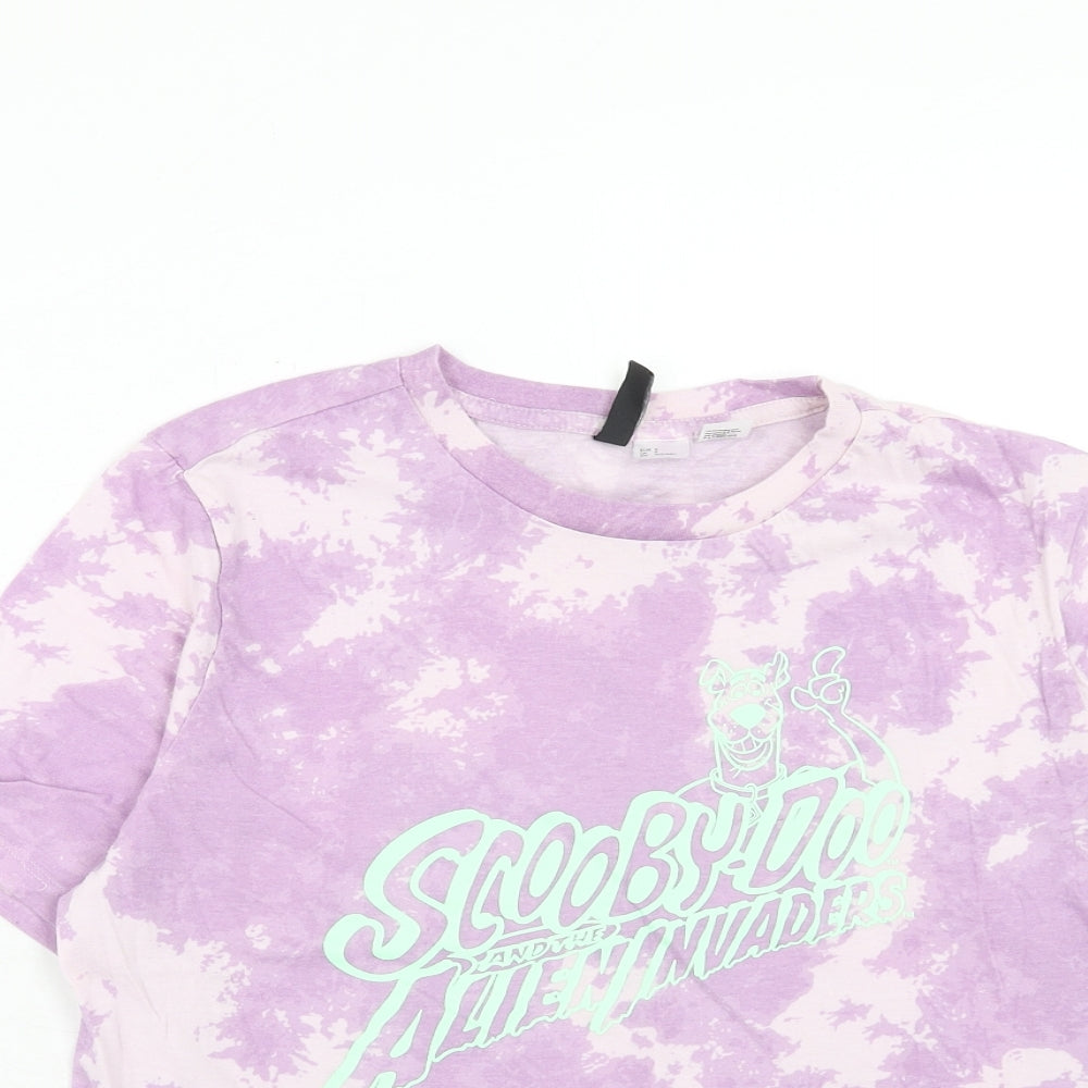 H&M Womens Purple Geometric Cotton Basic T-Shirt Size S Round Neck - Scooby-Doo