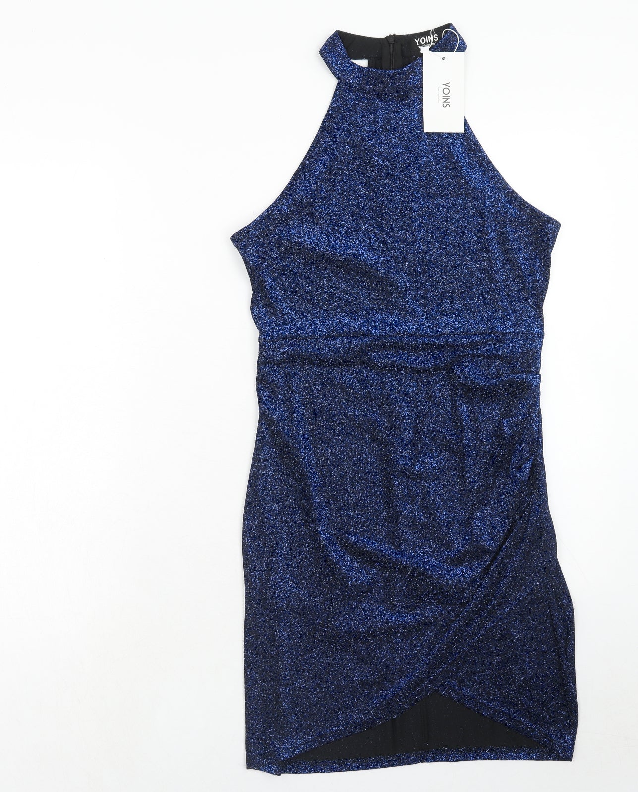 Yoins Womens Blue Nylon Bodycon Size 12 Halter Zip