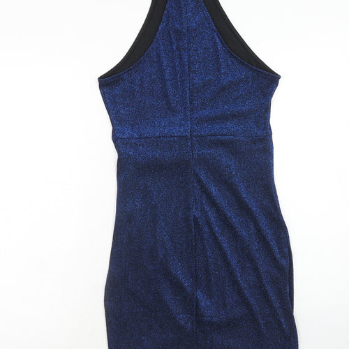 Yoins Womens Blue Nylon Bodycon Size 12 Halter Zip