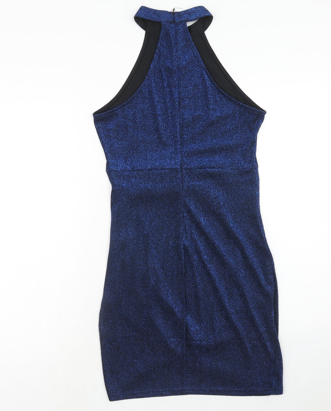 Yoins Womens Blue Nylon Bodycon Size 12 Halter Zip