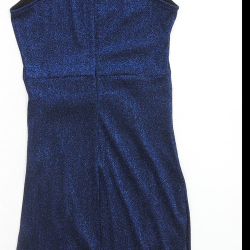 Yoins Womens Blue Nylon Bodycon Size 12 Halter Zip