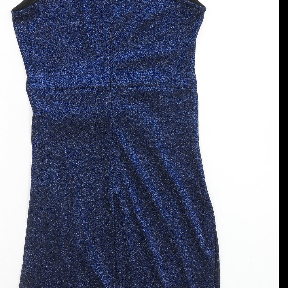 Yoins Womens Blue Nylon Bodycon Size 12 Halter Zip