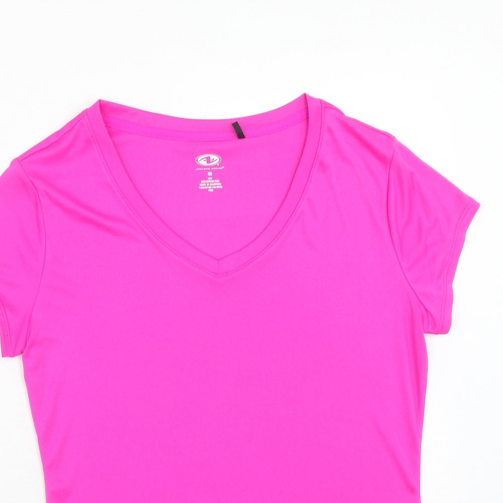 Atheletic Works Womens Pink Polyester Basic T-Shirt Size S V-Neck Pullover
