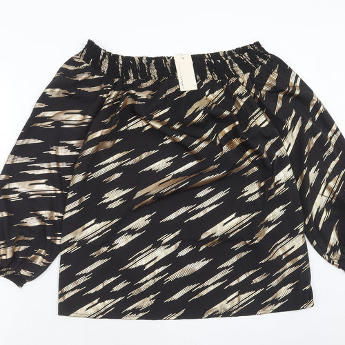 Capsule Womens Black Geometric Polyester Basic Blouse Size 10 Off the Shoulder