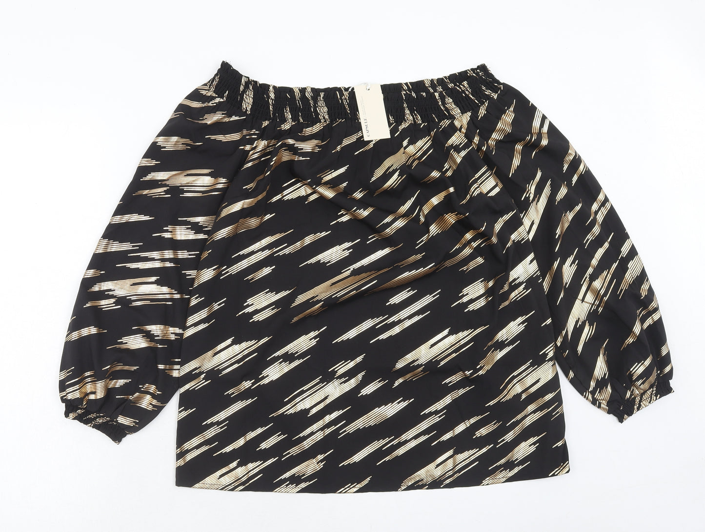 Capsule Womens Black Geometric Polyester Basic Blouse Size 10 Off the Shoulder