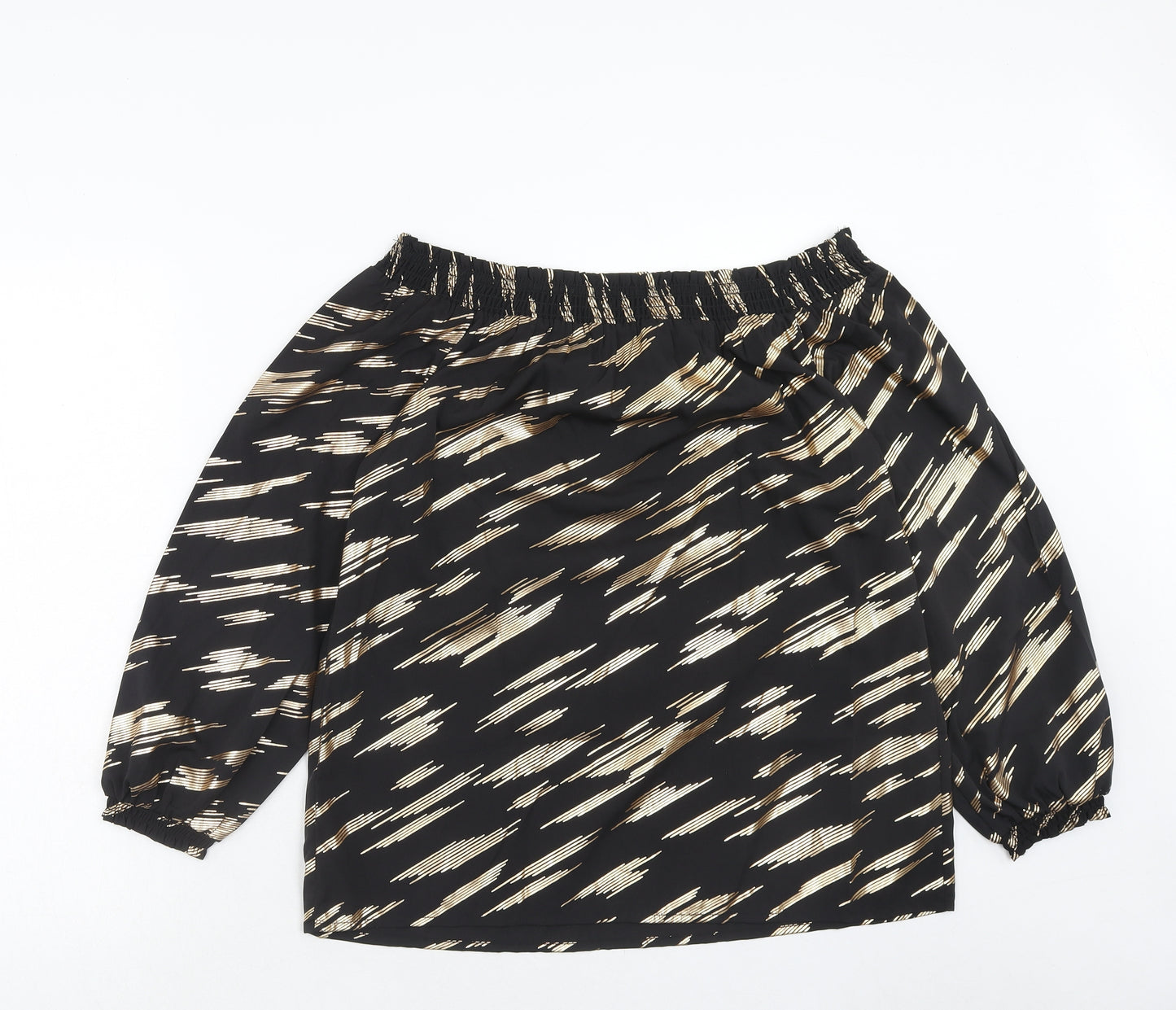 Capsule Womens Black Geometric Polyester Basic Blouse Size 10 Off the Shoulder