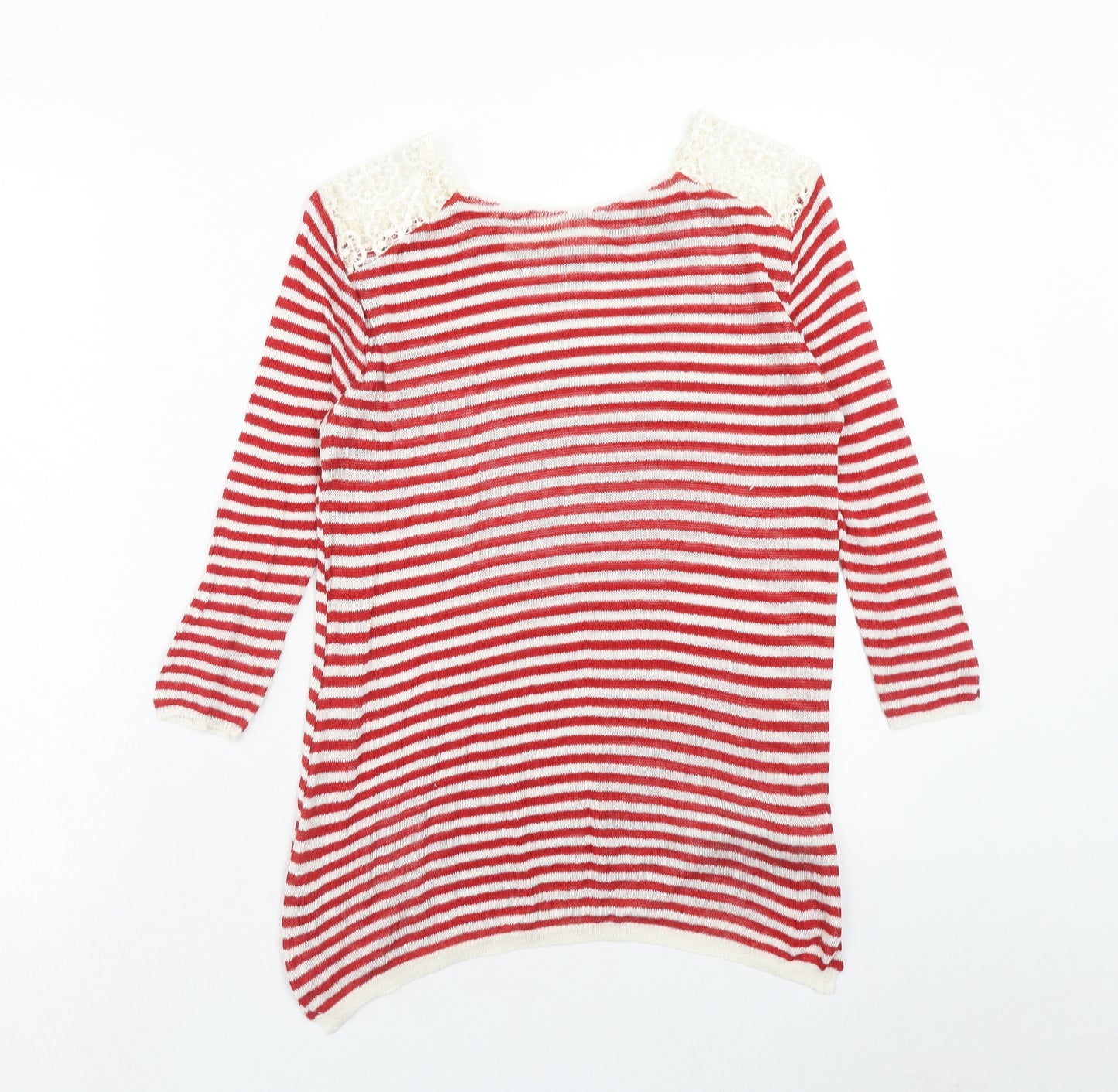 Zara Womens Red Round Neck Striped Linen Pullover Jumper Size S