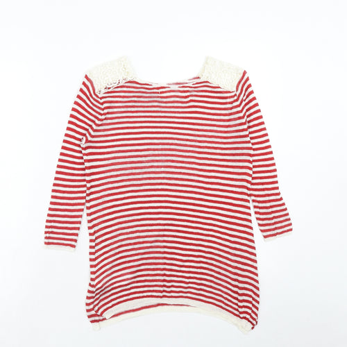 Zara Womens Red Round Neck Striped Linen Pullover Jumper Size S