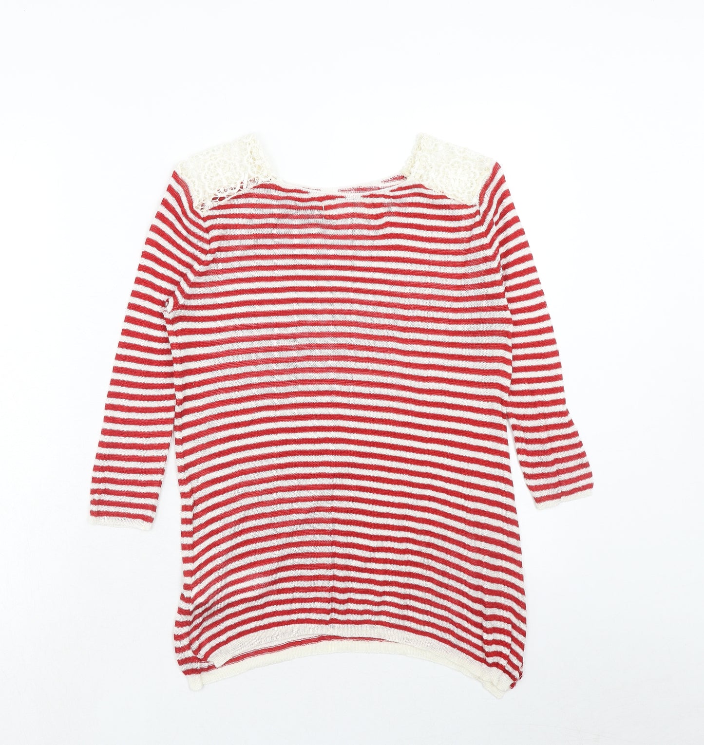 Zara Womens Red Round Neck Striped Linen Pullover Jumper Size S