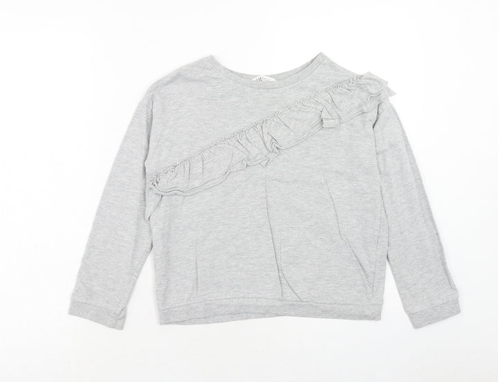 H&M Girls Grey Cotton Basic T-Shirt Size 8 Years Round Neck Pullover - 8-10 Years