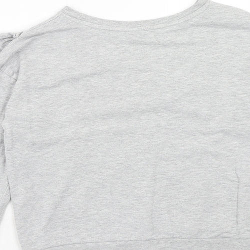 H&M Girls Grey Cotton Basic T-Shirt Size 8 Years Round Neck Pullover - 8-10 Years