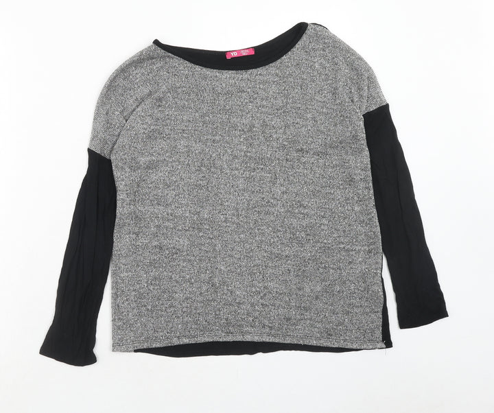 Young Dimension Girls Black Viscose Basic T-Shirt Size 12-13 Years Boat Neck Pullover
