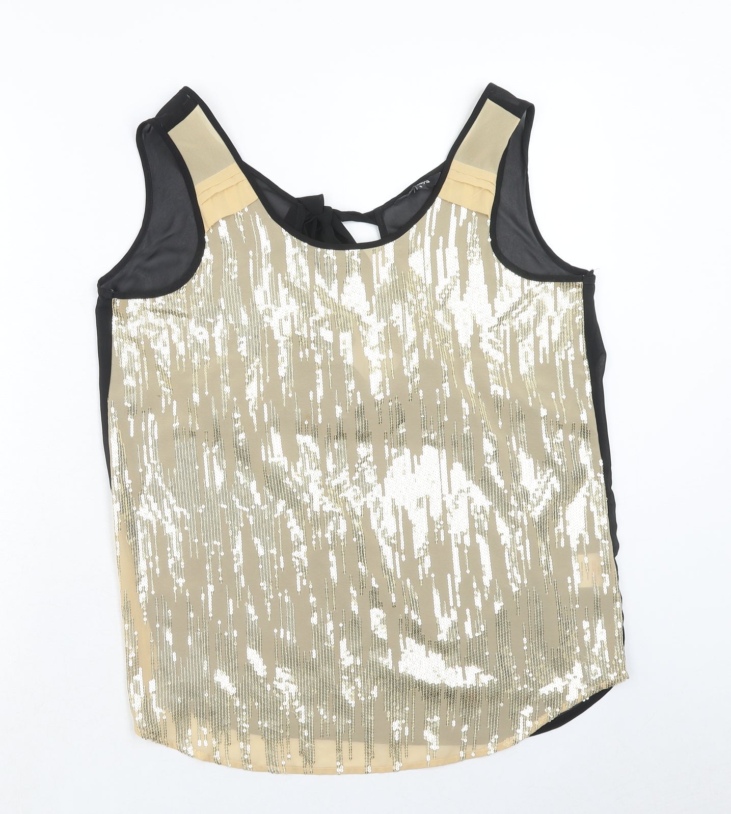 Papaya Womens Gold Geometric Polyester Basic Tank Size 8 Round Neck