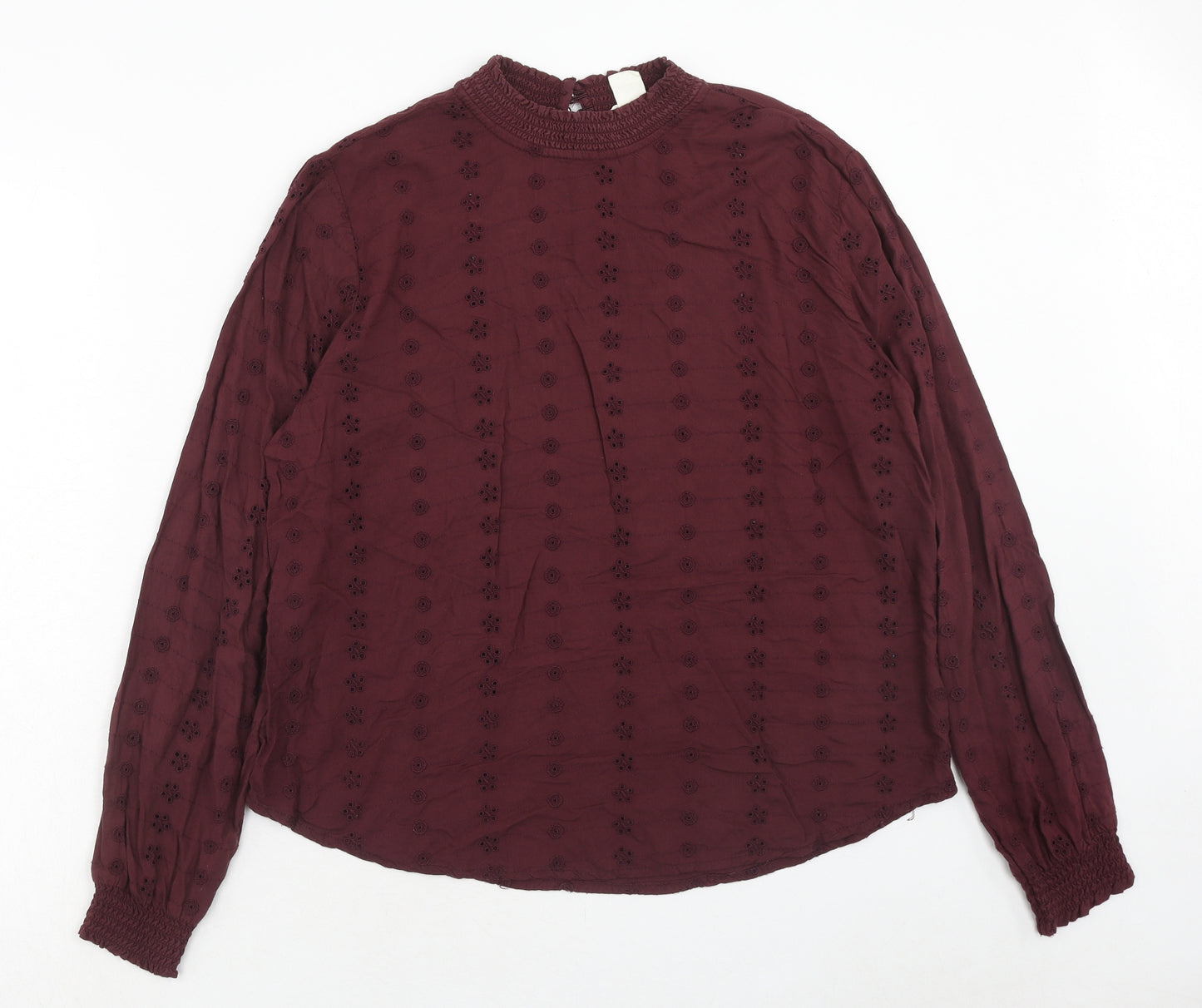 H&M Womens Purple Viscose Basic Blouse Size 14 Mock Neck - Broderie Anglaise