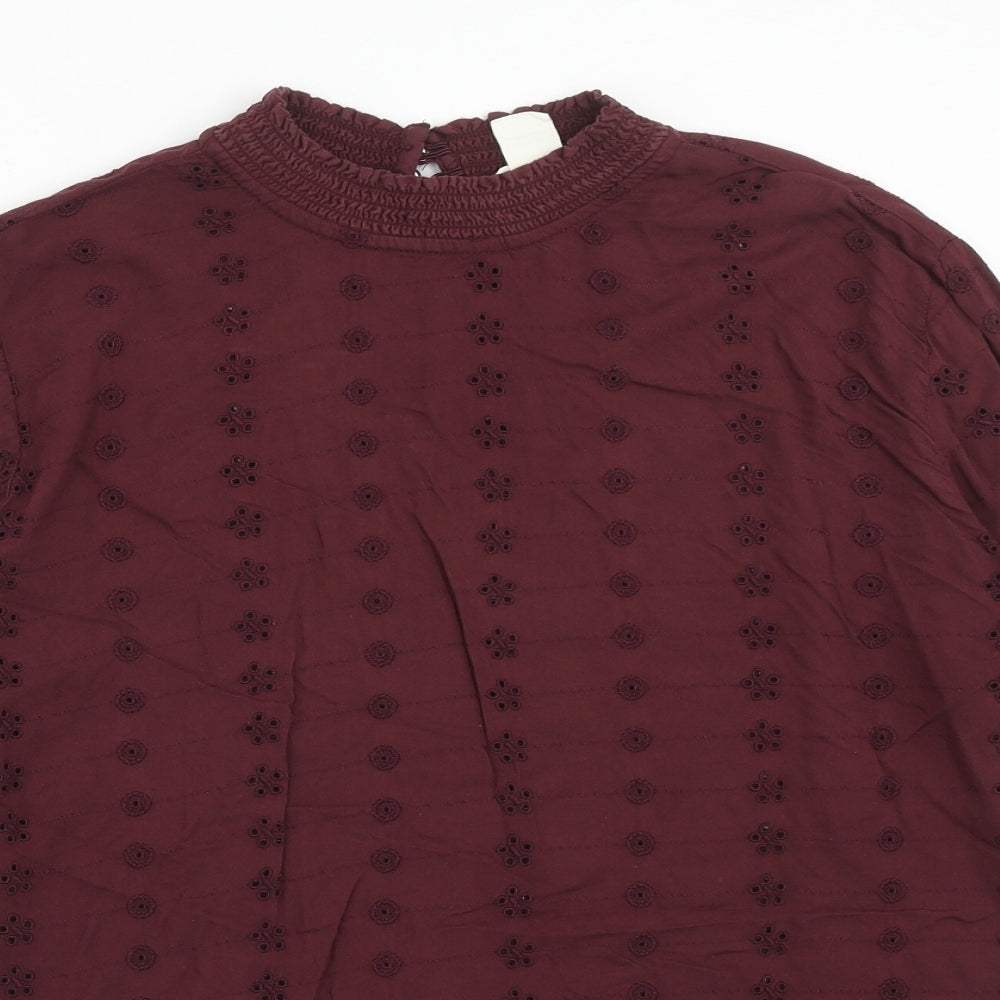 H&M Womens Purple Viscose Basic Blouse Size 14 Mock Neck - Broderie Anglaise