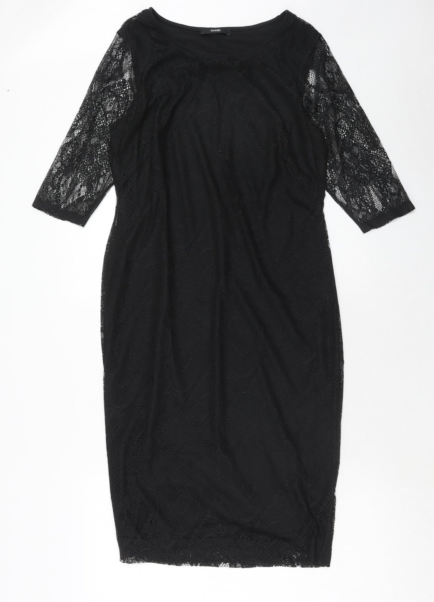 George Womens Black Polyester A-Line Size 12 Round Neck Pullover