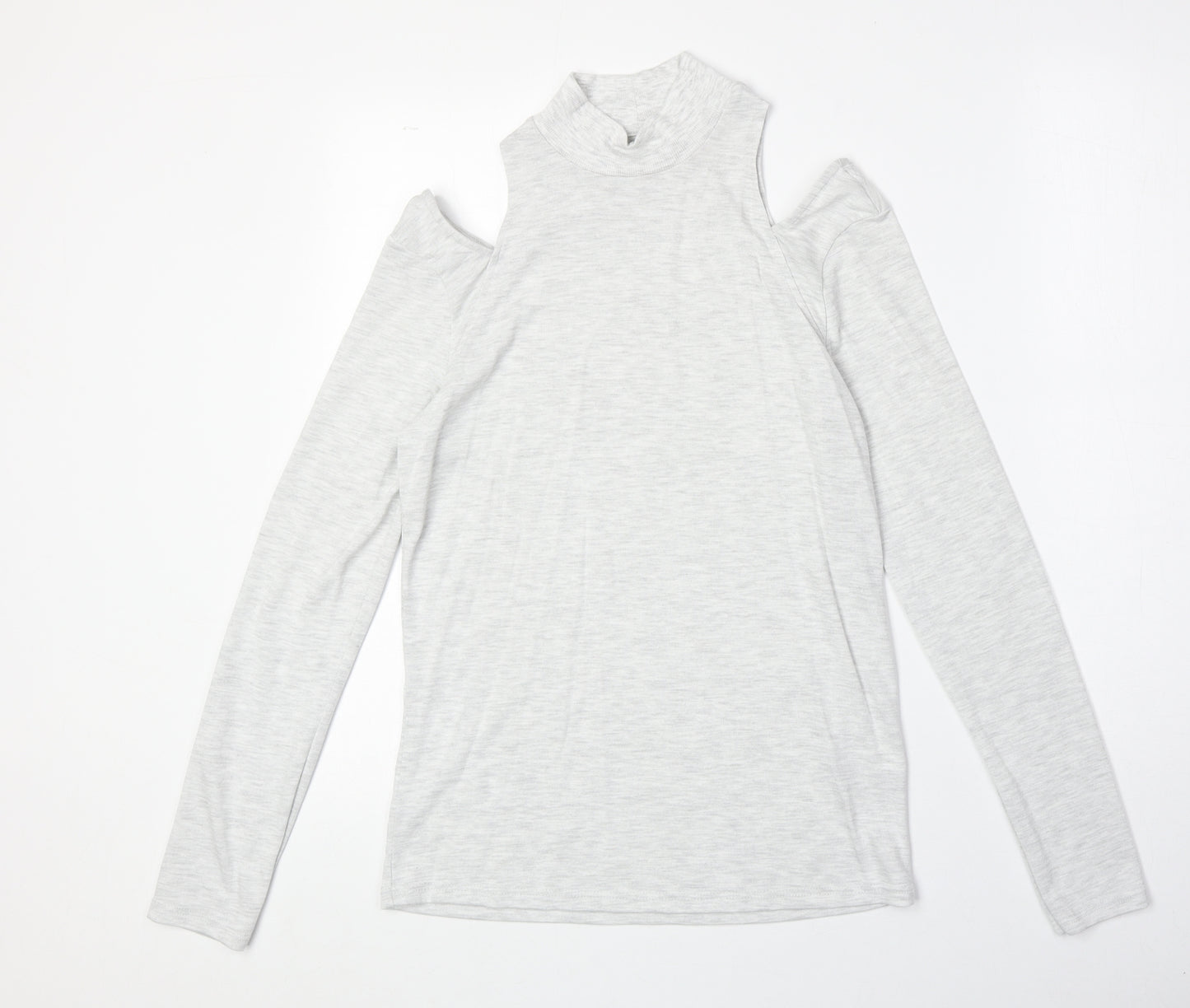 NEXT Womens Grey Geometric Viscose Basic T-Shirt Size 12 Mock Neck - Cold Shoulder