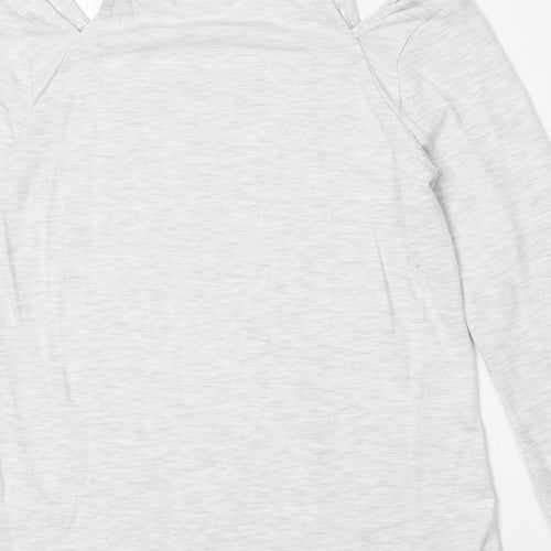 NEXT Womens Grey Geometric Viscose Basic T-Shirt Size 12 Mock Neck - Cold Shoulder