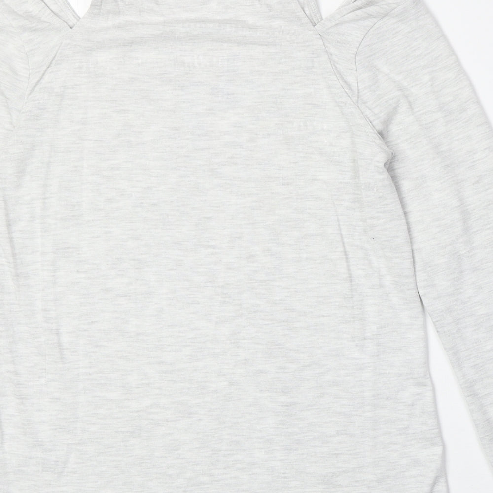 NEXT Womens Grey Geometric Viscose Basic T-Shirt Size 12 Mock Neck - Cold Shoulder