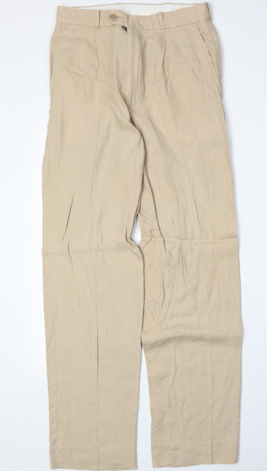 Zona Mens Beige Linen Trousers Size 30 in Regular Zip