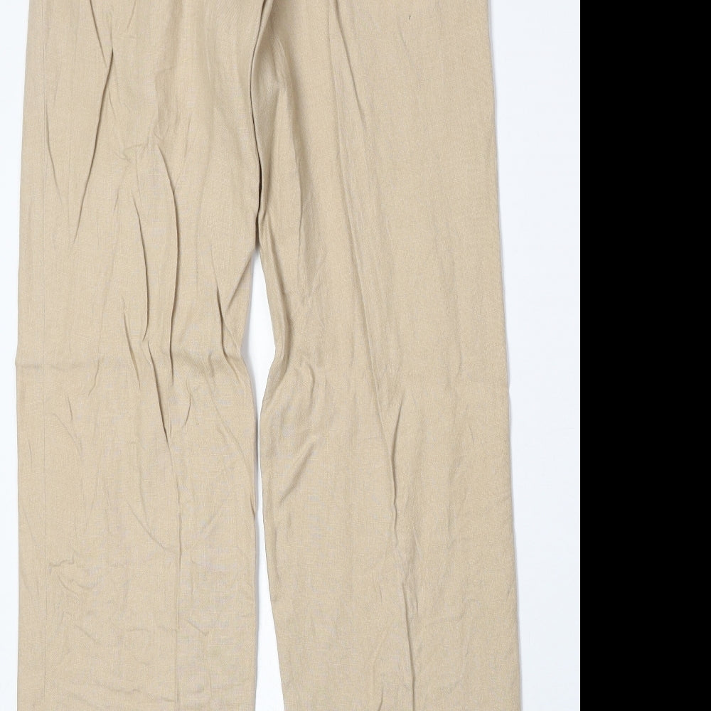 Zona Mens Beige Linen Trousers Size 30 in Regular Zip