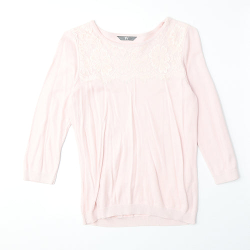 BHS Womens Pink Round Neck Cotton Pullover Jumper Size 10