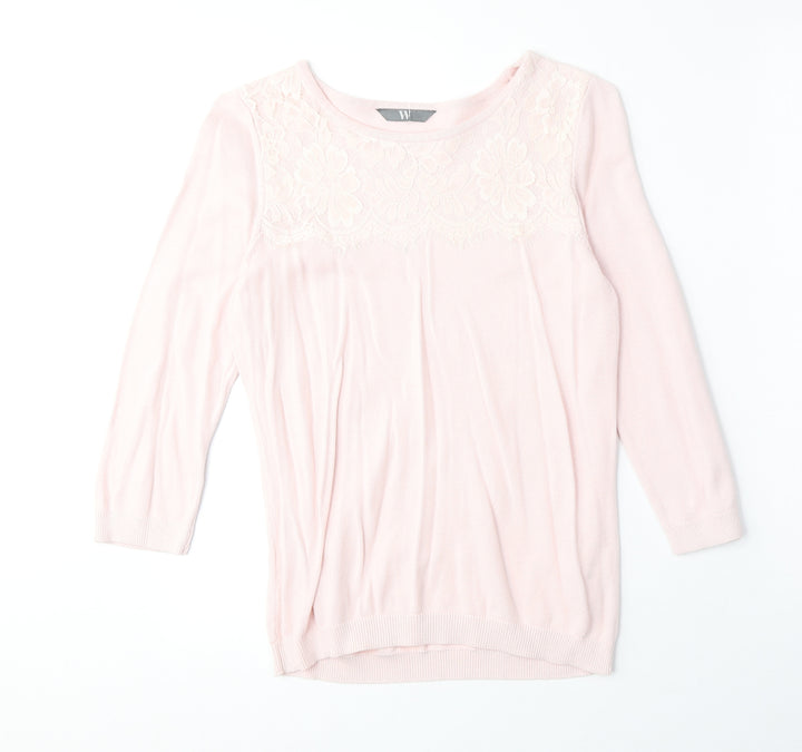 BHS Womens Pink Round Neck Cotton Pullover Jumper Size 10
