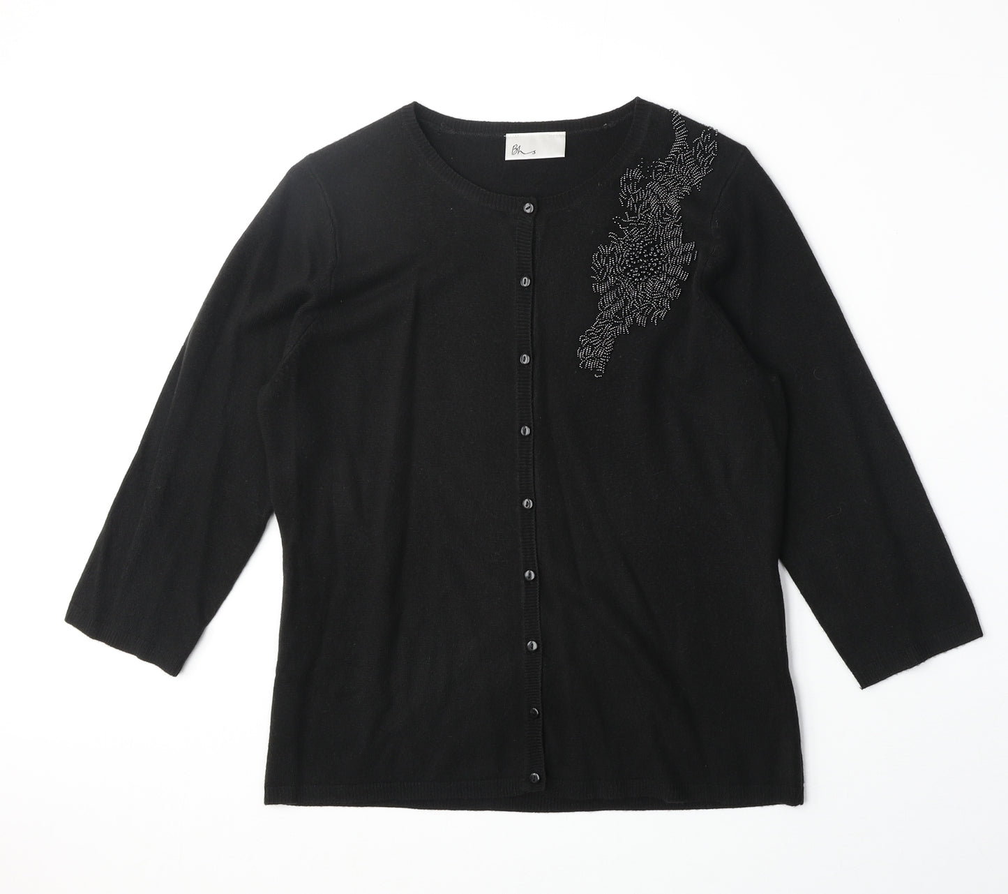 BHS Womens Black Round Neck Acrylic Cardigan Jumper Size 12