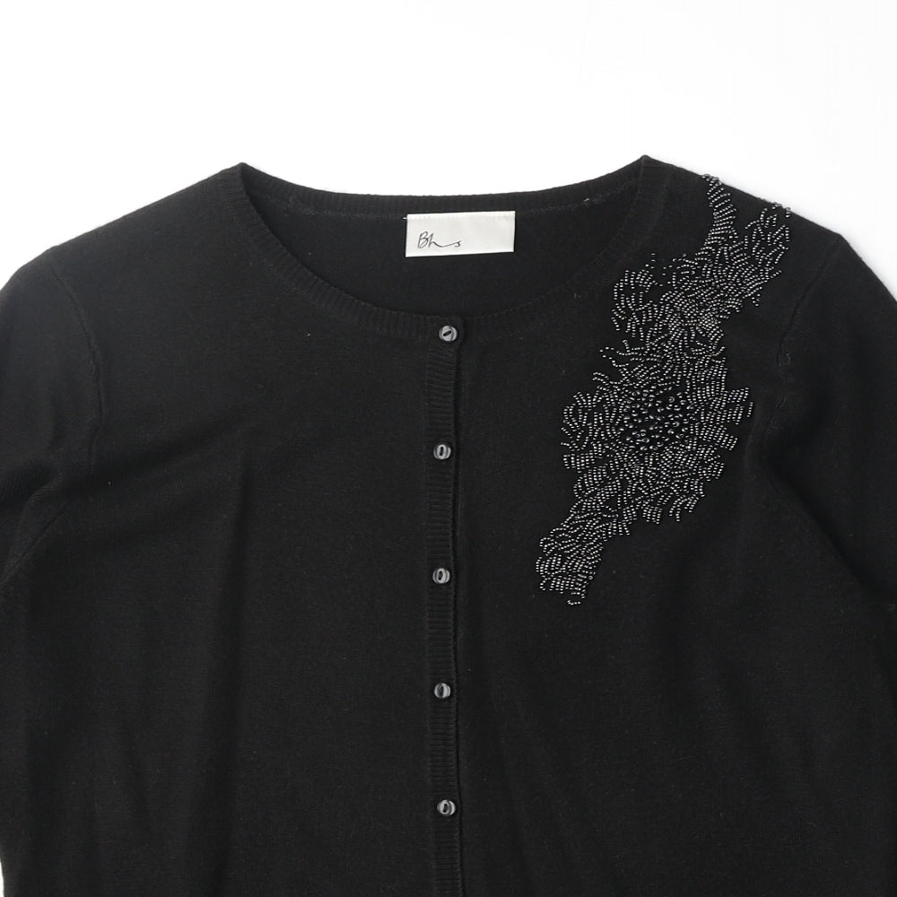 BHS Womens Black Round Neck Acrylic Cardigan Jumper Size 12