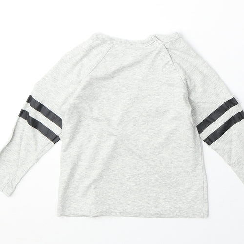 H&M Boys Grey Cotton Basic T-Shirt Size 9-12 Months Round Neck Snap - Mickey Mouse