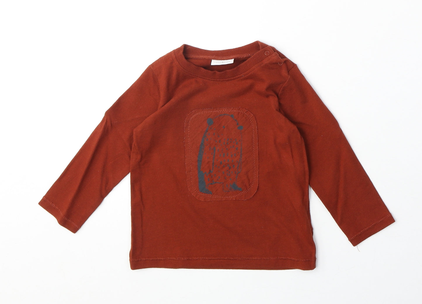 NEXT Boys Orange 100% Cotton Basic T-Shirt Size 9-12 Months Round Neck Snap - Bear