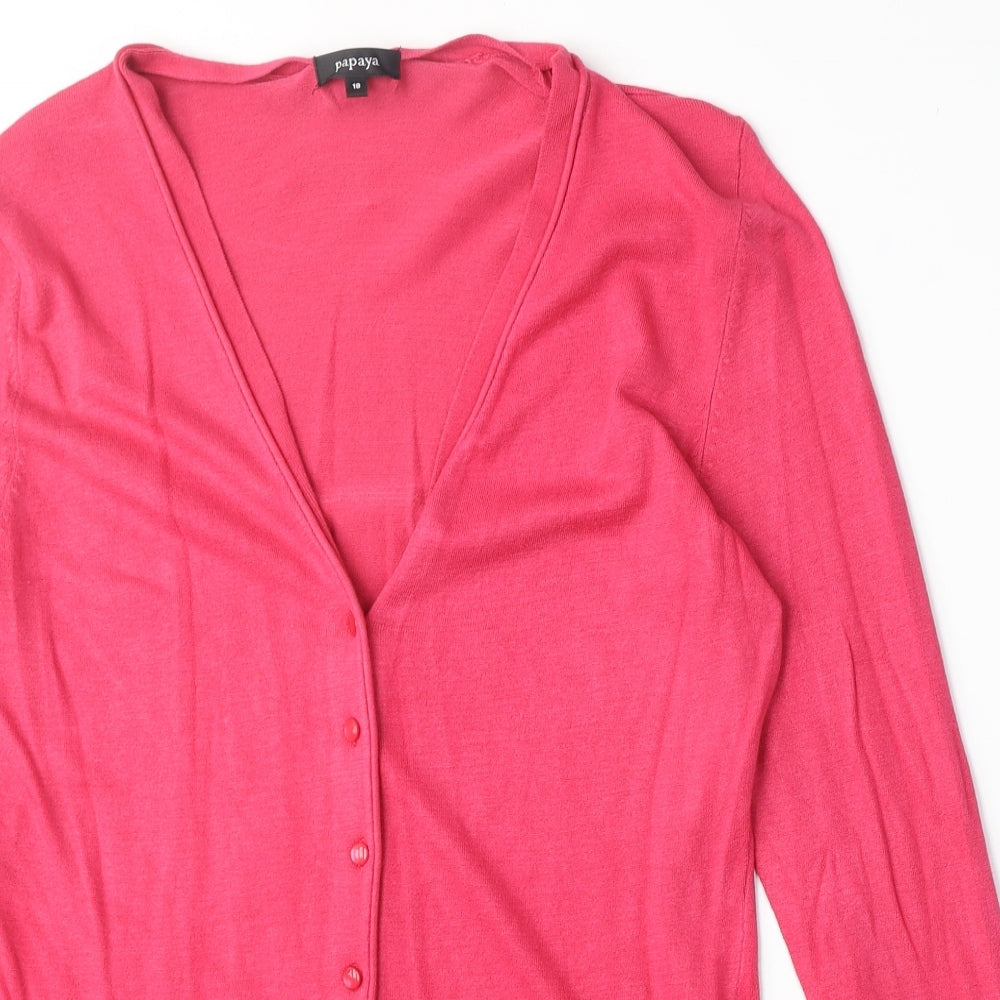 Papaya Womens Pink V-Neck Viscose Cardigan Jumper Size 18