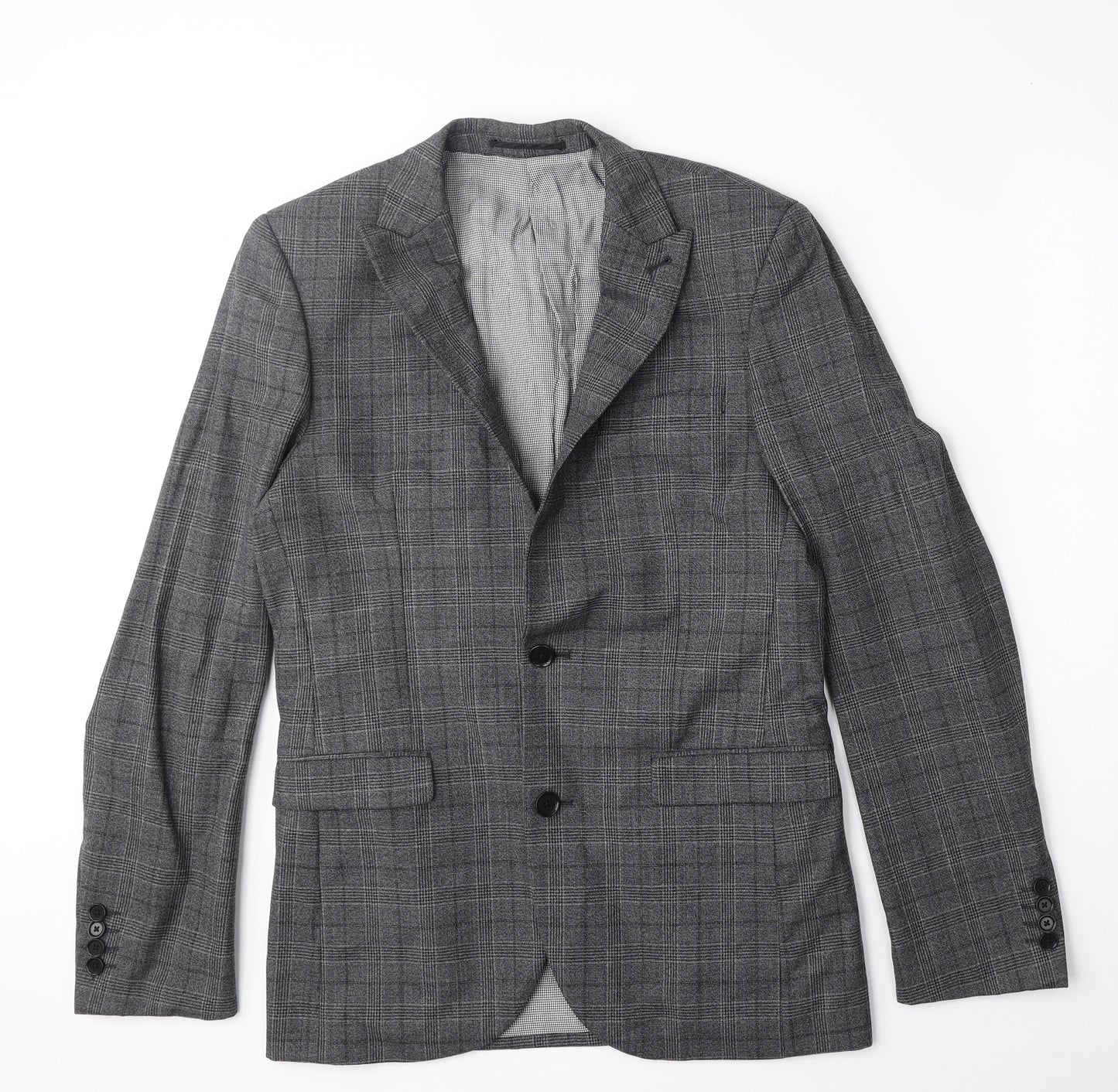 NEXT Mens Grey Plaid Polyester Jacket Suit Jacket Size 38 Regular