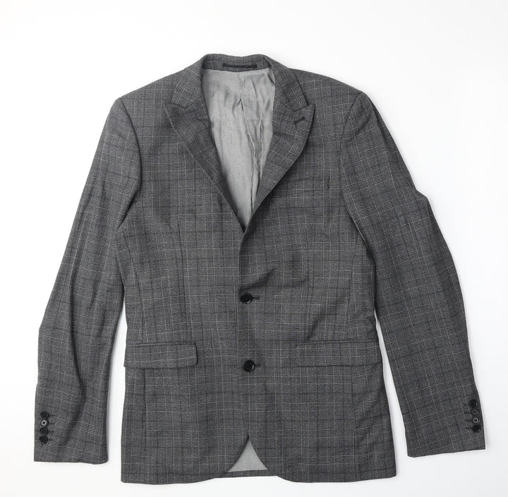 NEXT Mens Grey Plaid Polyester Jacket Suit Jacket Size 38 Regular