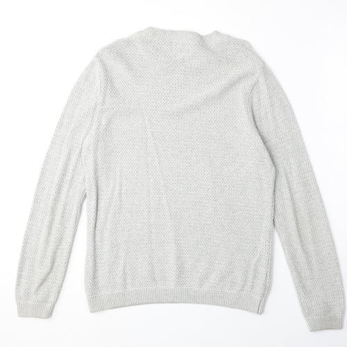 Topshop Mens Grey Round Neck Cotton Pullover Jumper Size M Long Sleeve