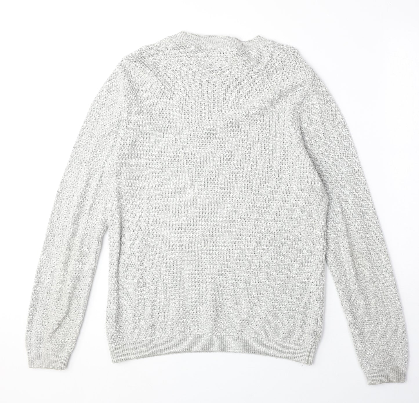 Topshop Mens Grey Round Neck Cotton Pullover Jumper Size M Long Sleeve