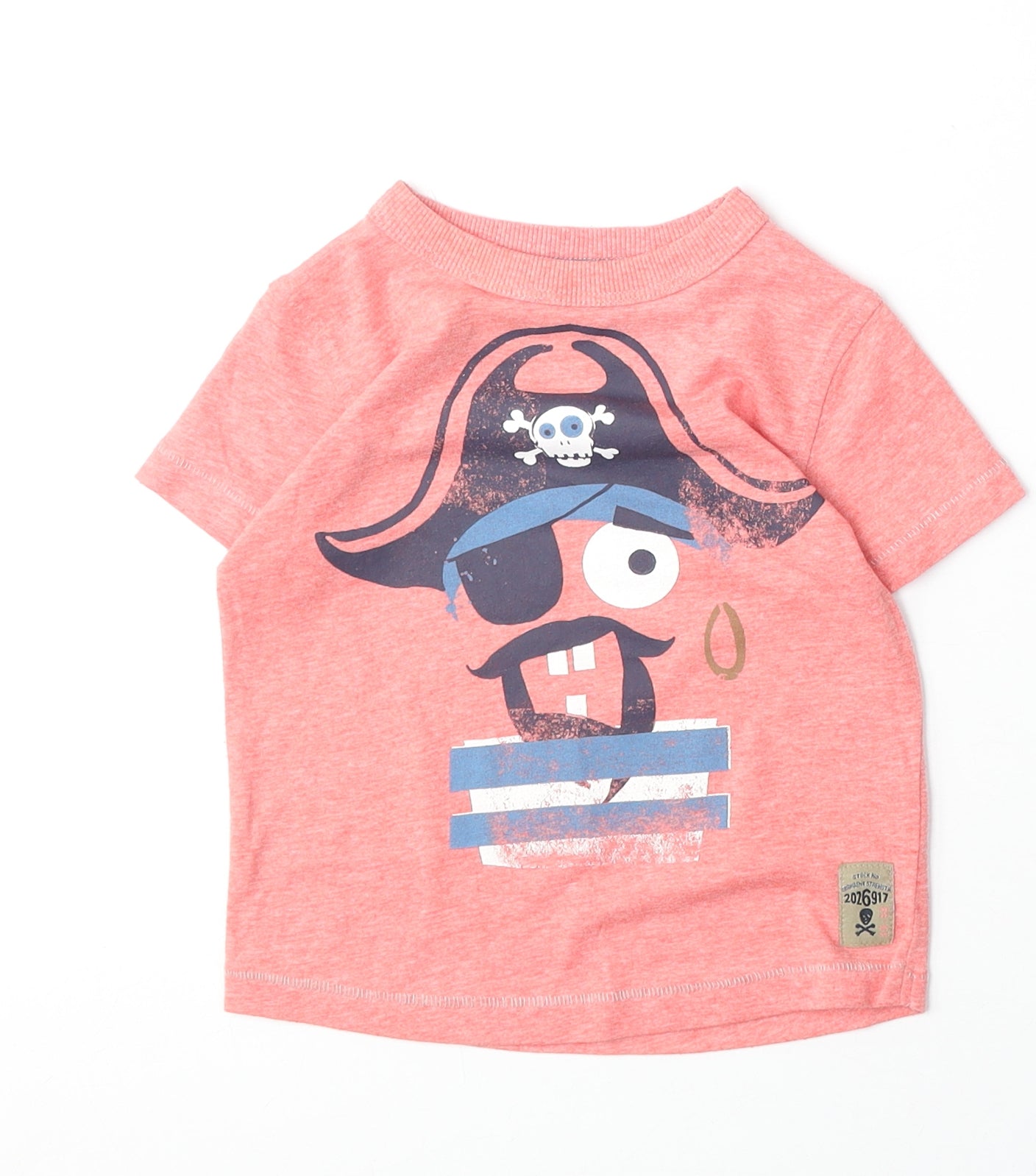 NEXT Boys Red Cotton Basic T-Shirt Size 9-12 Months Round Neck Pullover - Pirates