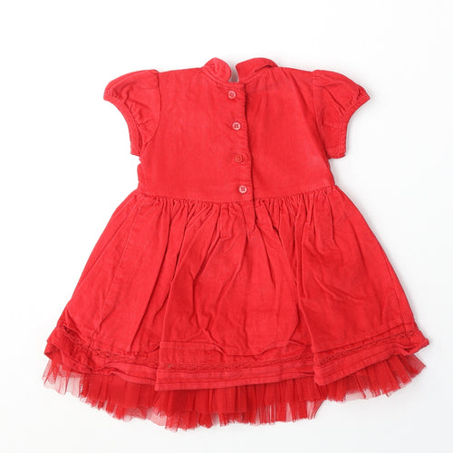 Marks and Spencer Girls Red Cotton A-Line Size 6-9 Months Collared Button
