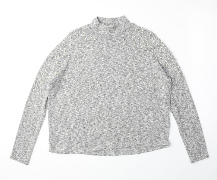 H&M Womens Grey Mock Neck Polyester Pullover Jumper Size S