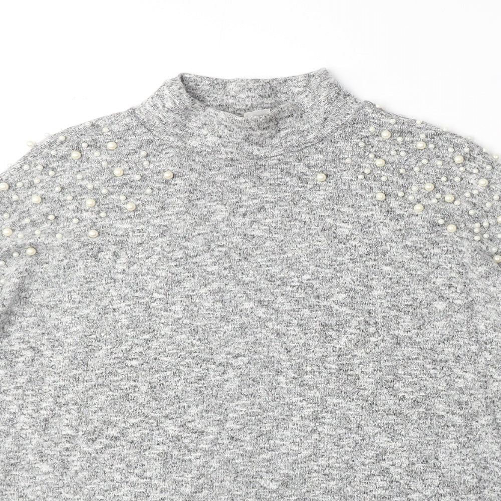 H&M Womens Grey Mock Neck Polyester Pullover Jumper Size S