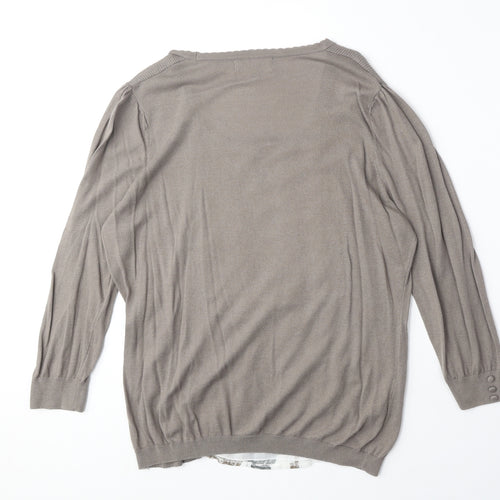 NEXT Womens Brown Scoop Neck Cotton Cardigan Jumper Size 14