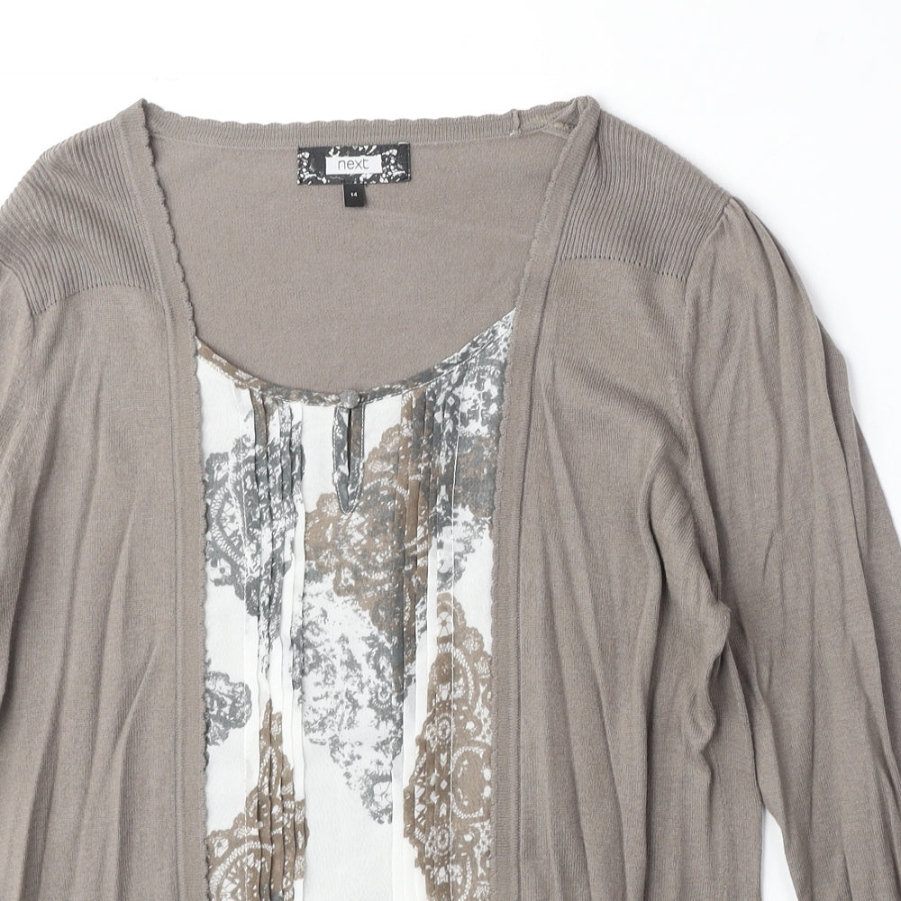 NEXT Womens Brown Scoop Neck Cotton Cardigan Jumper Size 14