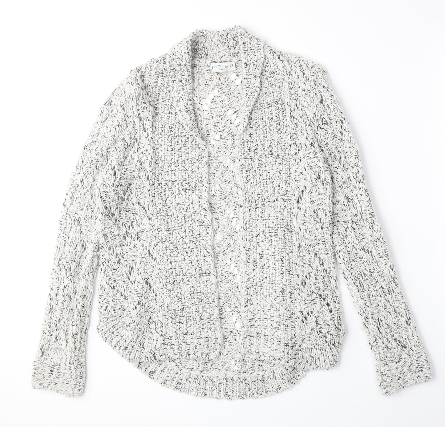 marks Womens Grey V-Neck Herringbone Acrylic Cardigan Jumper Size 10