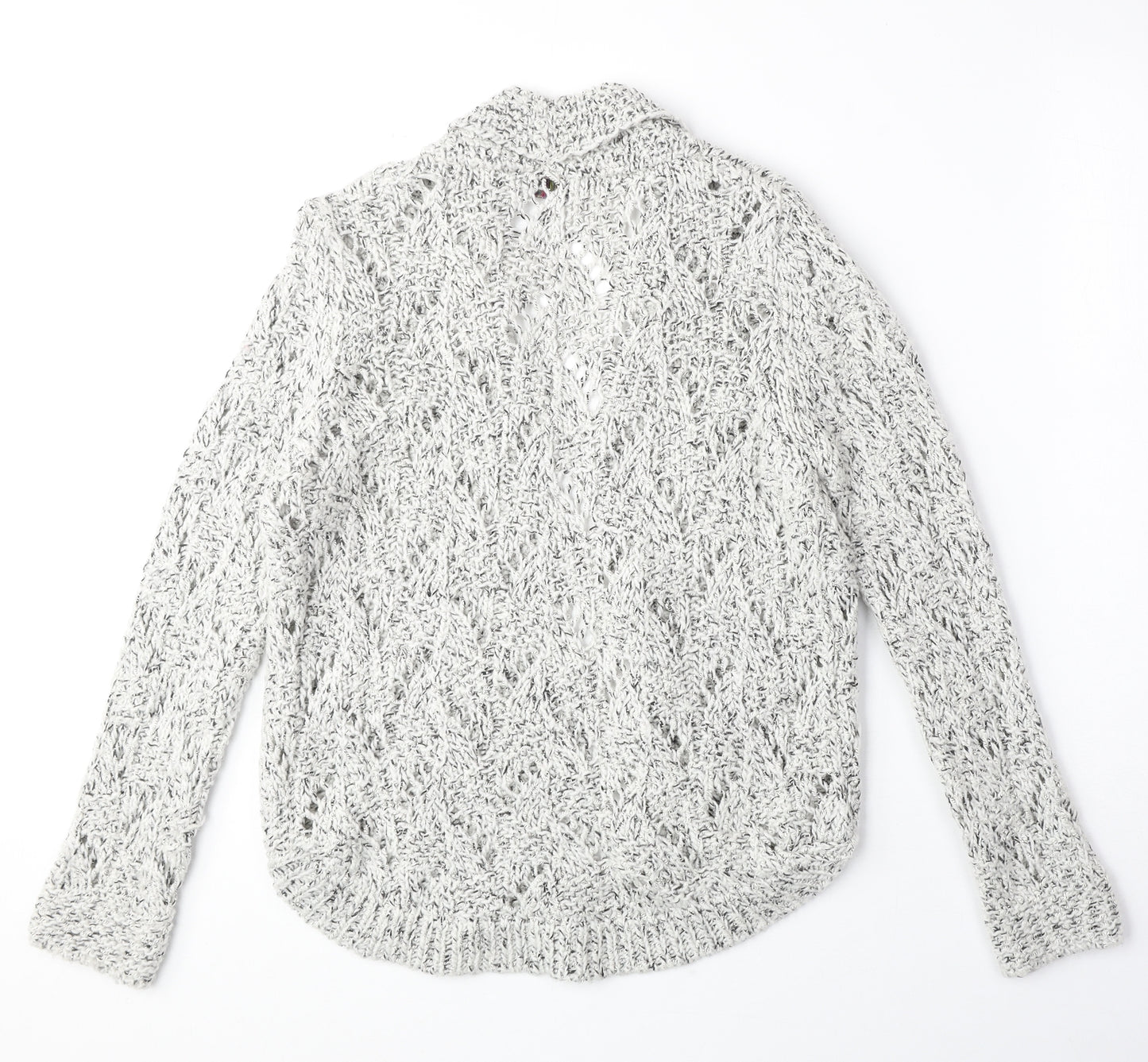 marks Womens Grey V-Neck Herringbone Acrylic Cardigan Jumper Size 10