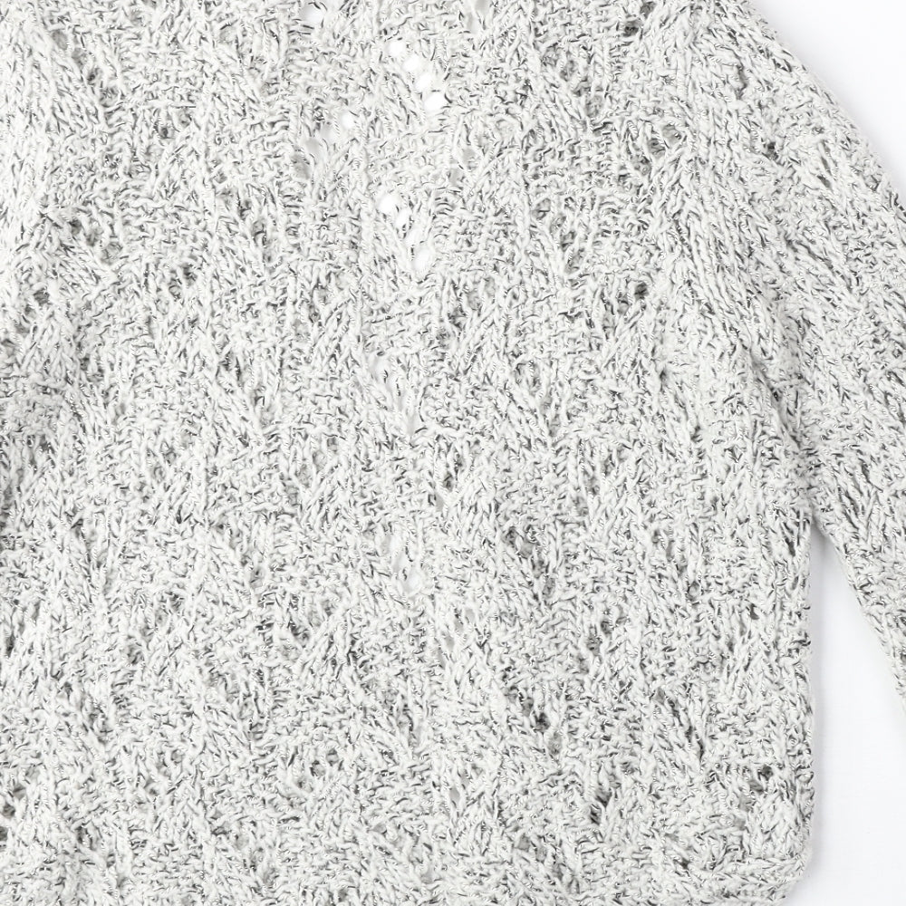 marks Womens Grey V-Neck Herringbone Acrylic Cardigan Jumper Size 10