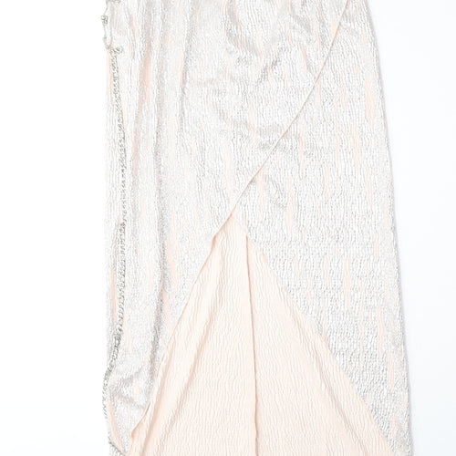 River Island Womens Pink Herringbone Polyester A-Line Skirt Size 8 - Chain Belt Included